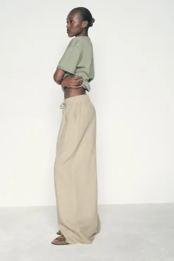 New PANTALÓN ANCHO CON LINO Mujer Pantalones