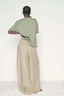 New PANTALÓN ANCHO CON LINO Mujer Pantalones