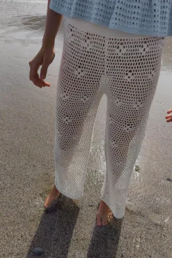 Fashion PANTALÓN ANCHO CROCHET Mujer Pantalones|Cárdigan / Jerséis