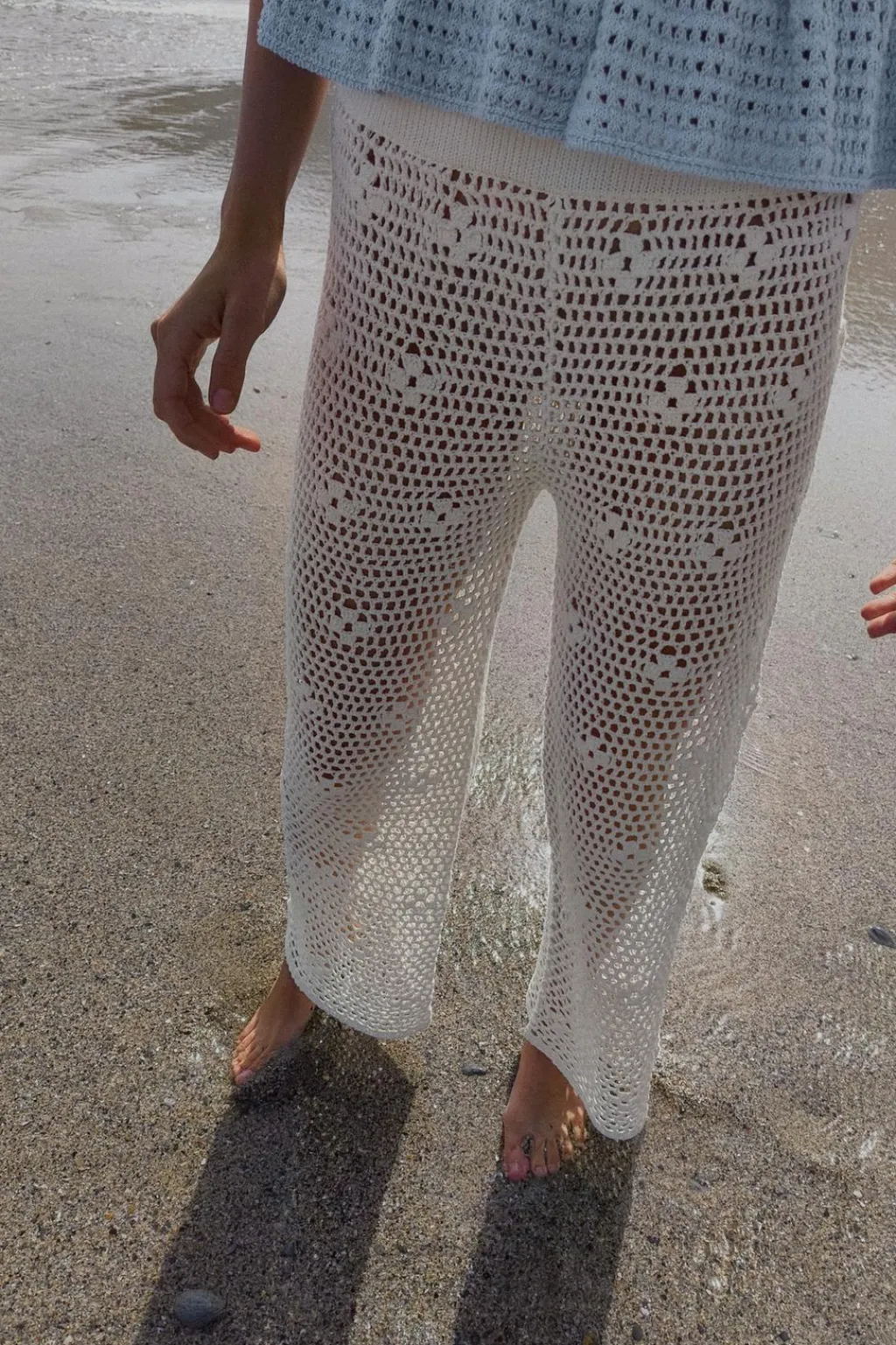 Fashion PANTALÓN ANCHO CROCHET Mujer Pantalones|Cárdigan / Jerséis