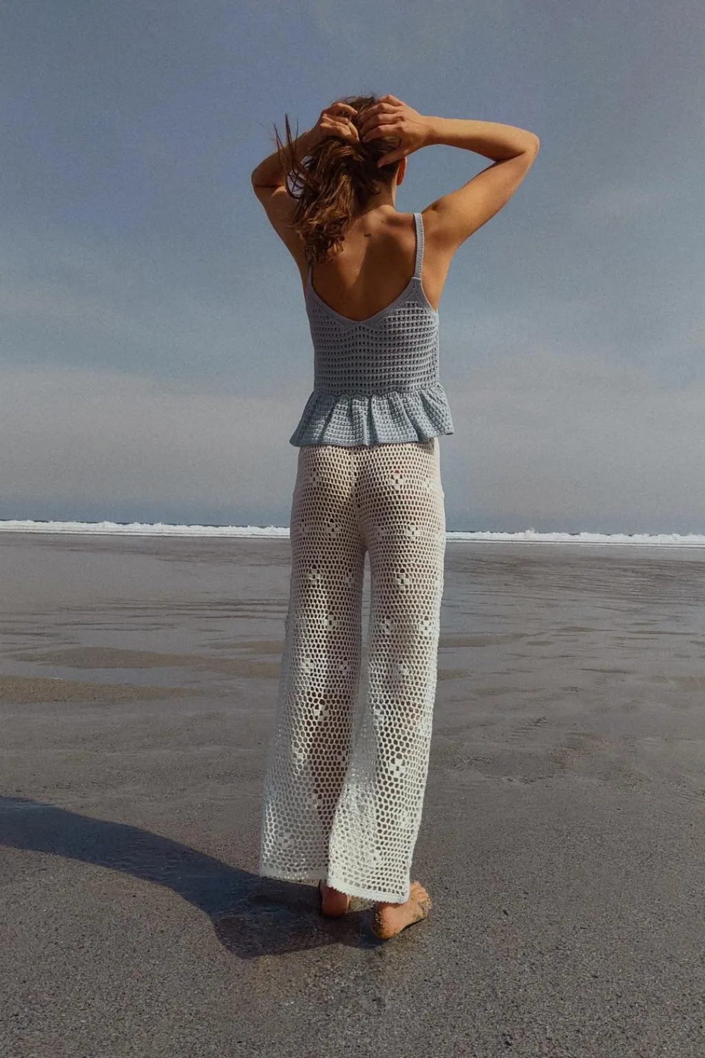 Fashion PANTALÓN ANCHO CROCHET Mujer Pantalones|Cárdigan / Jerséis