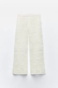 Fashion PANTALÓN ANCHO CROCHET Mujer Pantalones|Cárdigan / Jerséis