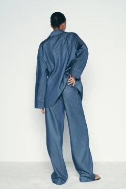 New PANTALÓN ANCHO EFECTO DENIM Mujer Jeans|Pantalones