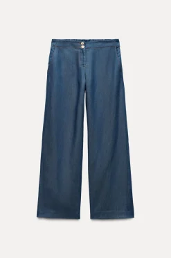 New PANTALÓN ANCHO EFECTO DENIM Mujer Jeans|Pantalones