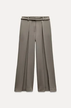 Hot PANTALÓN ANCHO PLIEGUES CINTURÓN Mujer Pantalones