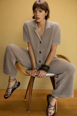 Outlet PANTALÓN ANCHO PUNTO Mujer Pantalones|Cárdigan / Jerséis