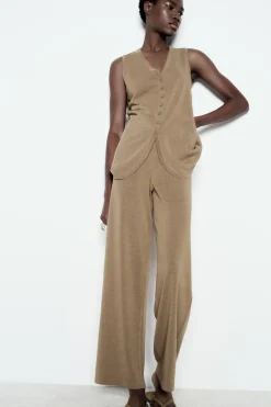 New PANTALÓN ANCHO PUNTO Mujer Pantalones|Cárdigan / Jerséis