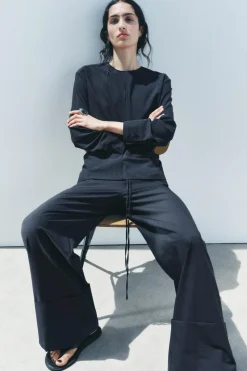 Sale PANTALÓN ANCHO RAYAS ZW COLLECTION Mujer Pantalones