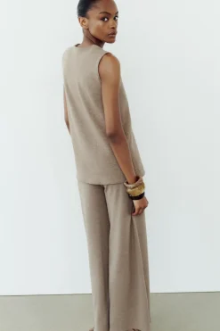 Discount PANTALÓN ANCHO SOFT PIQUÉ Mujer Pantalones