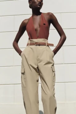 Fashion PANTALÓN CARGO PAPERBAG CINTURÓN Mujer Pantalones