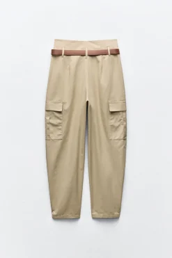 Fashion PANTALÓN CARGO PAPERBAG CINTURÓN Mujer Pantalones