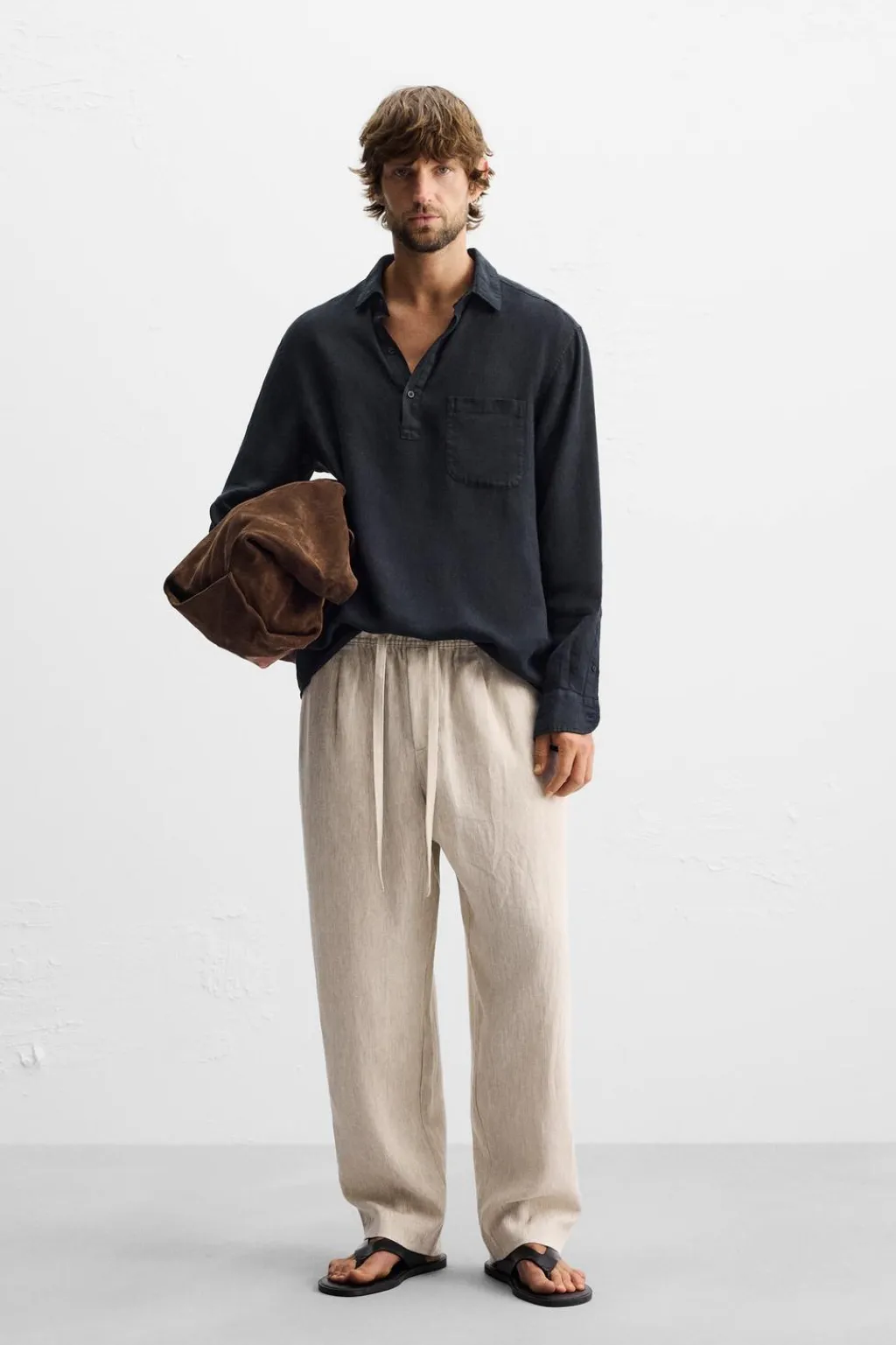 New PANTALÓN CINTURA JOGGER 100% LINO Hombre Pantalones