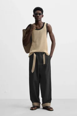 Hot PANTALÓN CINTURÓN CONTRASTE Hombre Pantalones