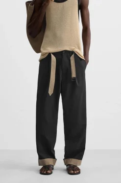 Hot PANTALÓN CINTURÓN CONTRASTE Hombre Pantalones