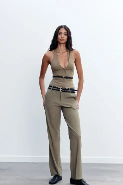 Discount PANTALÓN CINTURÓN DOBLE TIRO BAJO Mujer Pantalones