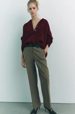 Best PANTALÓN COMBINADO CINTURA EFECTO PIEL Mujer Pantalones