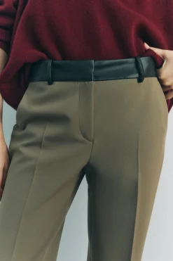 Best PANTALÓN COMBINADO CINTURA EFECTO PIEL Mujer Pantalones
