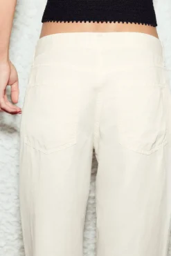 Fashion PANTALÓN CON LINO TIRO MEDIO WIDE LEG Mujer Pantalones