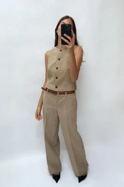 Hot PANTALÓN CUADROS CINTURÓN Mujer Pantalones