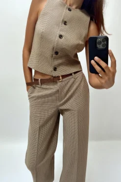 Hot PANTALÓN CUADROS CINTURÓN Mujer Pantalones