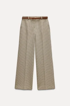 Hot PANTALÓN CUADROS CINTURÓN Mujer Pantalones