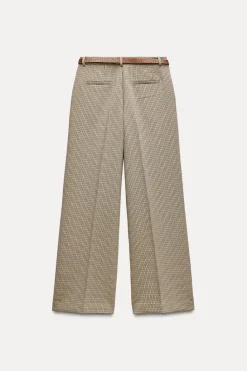 Hot PANTALÓN CUADROS CINTURÓN Mujer Pantalones