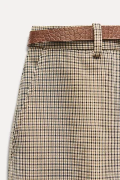 Hot PANTALÓN CUADROS CINTURÓN Mujer Pantalones