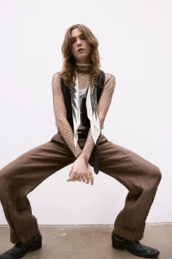 Best PANTALÓN EFECTO ARRUGADO CON LINO Mujer Pantalones