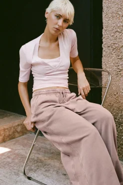 Fashion PANTALÓN EFECTO LAVADO COMBINADO RIB Mujer Pantalones