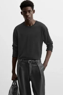 Online PANTALÓN EFECTO PIEL PLIEGUES Hombre Pantalones