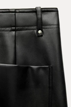 New PANTALÓN EFECTO PIEL WIDE LEG ZW COLLECTION Mujer Jeans|Pantalones