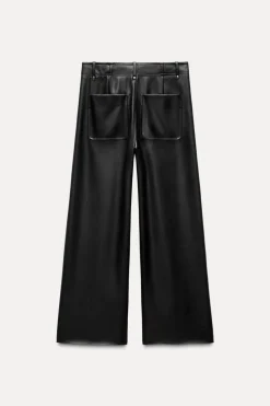 New PANTALÓN EFECTO PIEL WIDE LEG ZW COLLECTION Mujer Jeans|Pantalones