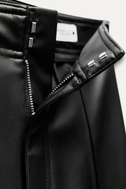 New PANTALÓN EFECTO PIEL WIDE LEG ZW COLLECTION Mujer Jeans|Pantalones