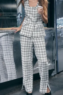 Sale PANTALÓN ESTRUCTURA CUADROS Mujer Pantalones