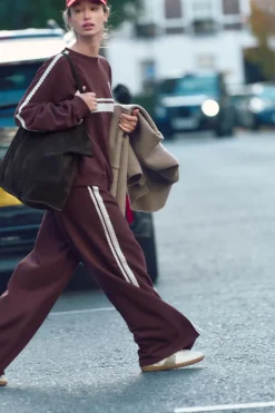 Outlet PANTALÓN FELPA BANDA LATERAL PUNTILLA Mujer Pantalones|Sudaderas / Joggers