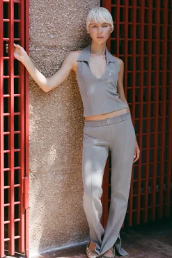 Outlet PANTALÓN FLARE INTERLOCK EFECTO LAVADO Mujer Pantalones