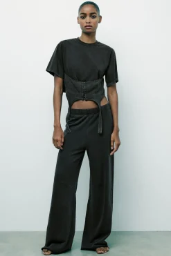 Fashion PANTALÓN JOGGER PALAZZO EFECTO LAVADO Mujer Pantalones|Sudaderas / Joggers