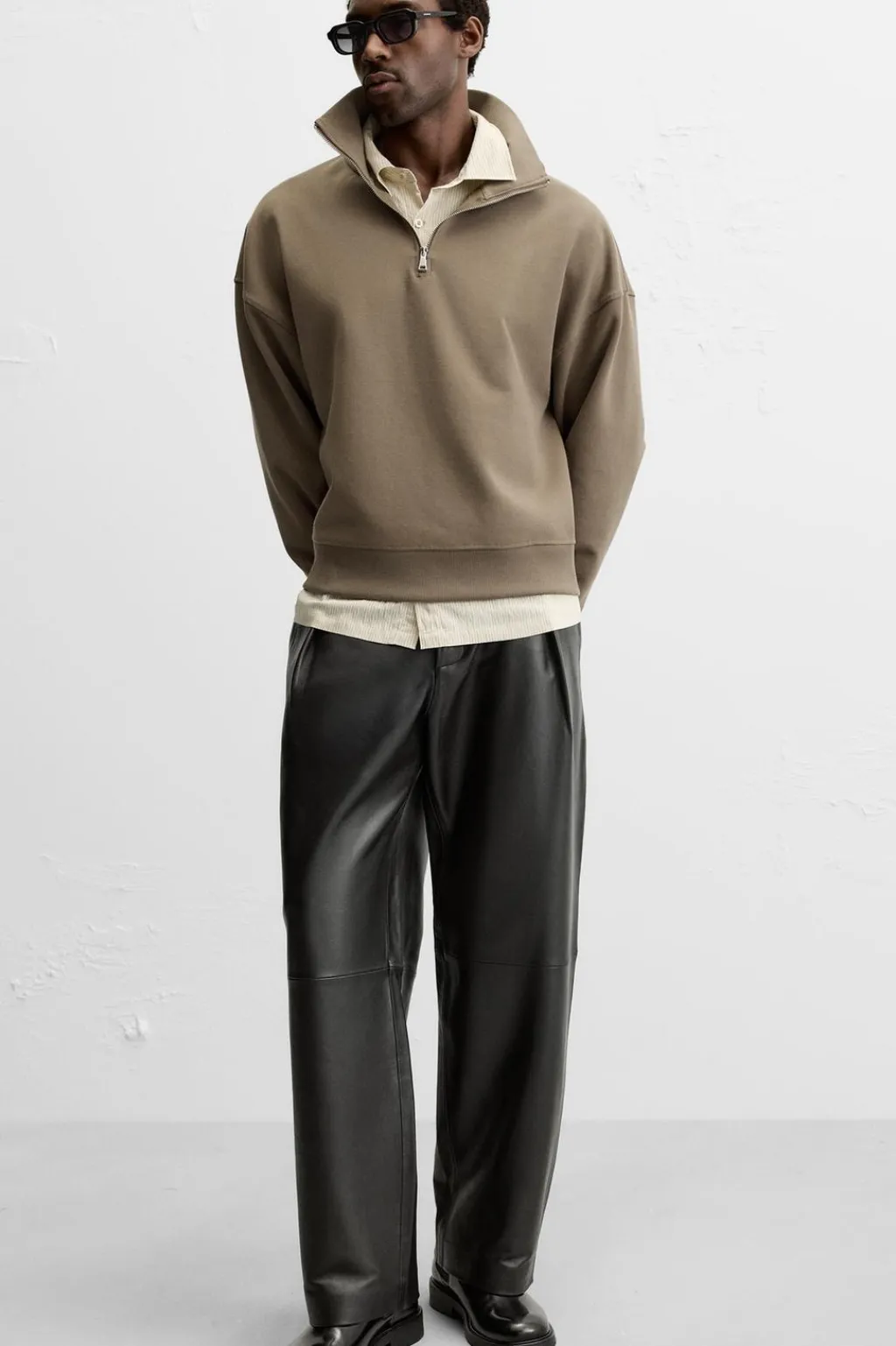 New PANTALÓN PIEL PLIEGUES Hombre Pantalones