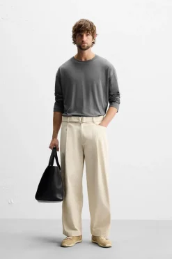 New PANTALÓN PLIEGUES CINTURÓN Hombre Pantalones