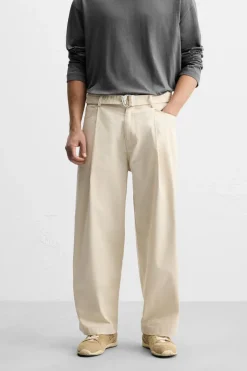 New PANTALÓN PLIEGUES CINTURÓN Hombre Pantalones