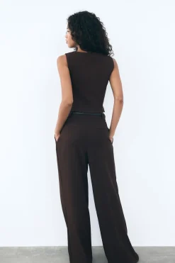 New PANTALÓN PLIEGUES CINTURÓN Mujer Pantalones