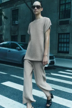 New PANTALÓN PUNTO ACABADOS VUELTA Mujer Pantalones|Cárdigan / Jerséis