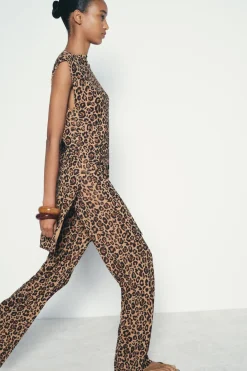 Fashion PANTALÓN PUNTO ESTAMPADO ANIMAL Mujer Pantalones|Cárdigan / Jerséis