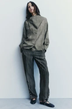 Discount PANTALÓN RAYAS BOTONES LATERALES Mujer Pantalones|Lenceria