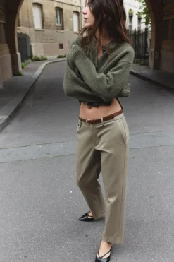 Best PANTALÓN RECTO CINTURÓN Mujer Pantalones