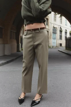 Best PANTALÓN RECTO CINTURÓN Mujer Pantalones