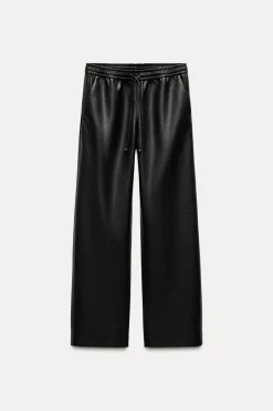 Fashion PANTALÓN RECTO EFECTO PIEL Mujer Pantalones