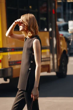 Online PANTALÓN RECTO PUNTO BOTONES LATERALES Mujer Pantalones|Cárdigan / Jerséis