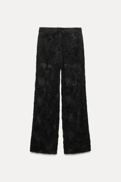 New PANTALÓN SEMITRANSPARENTE ESTRUCTURA LENTEJUELAS Mujer Pantalones