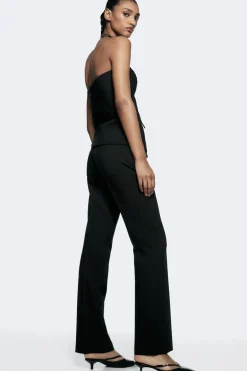 Hot PANTALÓN SMOKING CINTURA COMBINADA SATINADA Mujer Pantalones